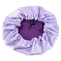 Berets Double-layer Satin Sleeping Hat Adjustable Elastic Mobcap For Women (Purple)