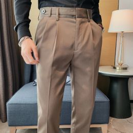 Pants 2023 Men High Waist Casual Dress Pant Men Belt Design Slim Trousers Formal Office Social Wedding Party Dress Suit Pants 2936