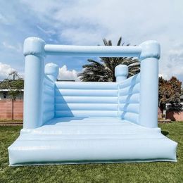 wholesale Pastel Light Blue Inflatable Bounce House White Wedding Bouncy Castle With Plato 4.5x4.5m (15x15ft) full PVC Material For Kids Todders Party