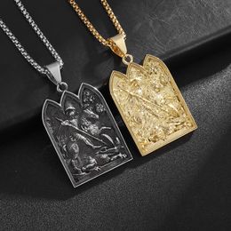 Hip Hop Titanium Steel George The Dragon Slayer Pendant Necklace 18K Real Gold Plated Men Jewellery