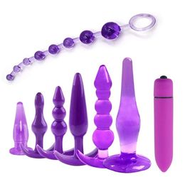 JIUAI anal plug silicone anal cork Vibrator 8PCS Butt Anals Plug Set Vibration Sensuality Vibrating Beads gay sex toys G072510 Y15610777