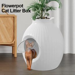 Boxes New Flower Pot Style Cat Litter Pot Odor Proof Fully Enclosed Oversized Cat Toilet Anti Splashing Cat Excrement Cat Litter Basin