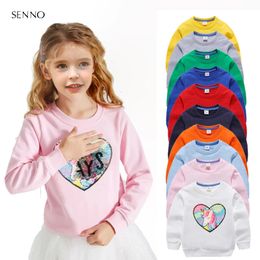 Girl Sequin Hoodies Childrens Cotton Top Casual Big Girl Transform Sequin TShirt Long Sleeve Winter Autumn Baby Girl Clothes 240301