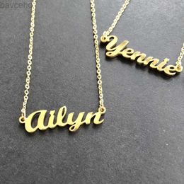 Pendant Necklaces Gold Silver Colour Personalised Custom Name Pendant Necklace Customised Cursive Nameplate Necklace Women Handmade Birthday Gift 240302