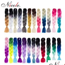 Synthetic Hair Extensions Nicole Ombre Two Tone Kanekalon Braiding Hair Jumbo Braid Extension Synthetic Cloghet Extensions7693072 Dro Dhd04