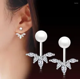 Stud Earrings 925 Sterling Silver Shiny Small Leaf Zircon Earring For Women Fashion Korean Teen Crown Piercing Pendientes Jewelry BKEJ755