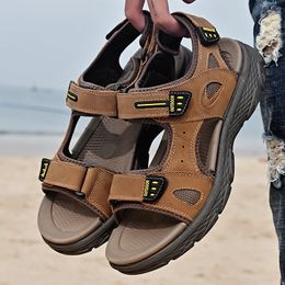 2024 Summer New Men's Casual Outdoor Sandals Trendy Breathable Men's Shoes Cowhide Thick Sole Men's Sandals t4