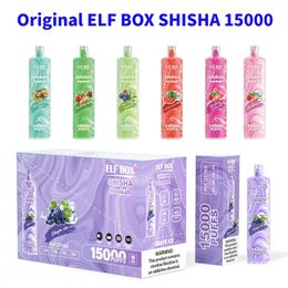 Original ELF BOX SHISHA Hookah 15000 15k Puff 15000 15K Disposables Vapes Pen Electronic Cigarettes 26ml 600mAh Pod Mesh Coil 0% 2% 3% 5% LS15000 VS bang 12000 13000