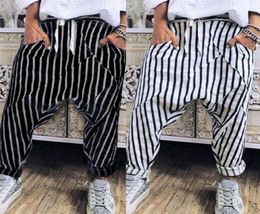 Puimentiua Stylish 3XL Men Harem Pants Irregular Striped Patchwork Mens Trousers Big Drop Crotch Dance Hiphop Male Trousers8175944