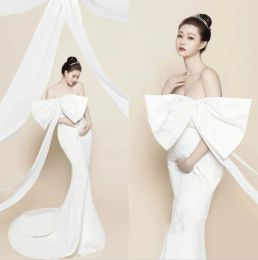 Dresses 2022 New Sexy Bow Maternity Evening Dress for Baby Shower Party Pregnancy Maxi Gown Photography Pregnant Women Photo Shoot Prop