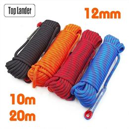 12mm Climbing Rope Outdoor Static Tree Rock Equipment Mountaineering Emergency Survival Safety Tool Escape Gear Car Rescue 240220