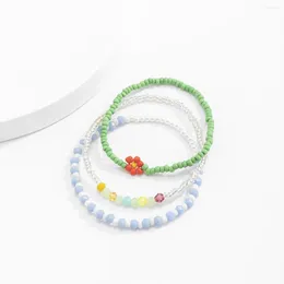 Charm Bracelets Colorful Boho Rice Beads Bracelet Set For Women Summer Beach Friendship Daisy Flower Elastic Handmade Jewelry Gift