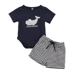 2020 estate bambino bambini ragazzi manica corta cartone animato pesce stampa pagliaccetto pantaloncini abiti set vestiti del neonato Ropa De Bebe6190882