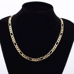 Mens 24k Real Yellow Solid Gold GF 8mm Italian Figaro Link Chain Necklace 24 Inches238z