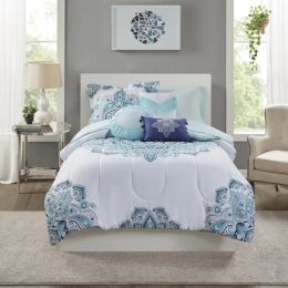 sets Mainstays Teal Medallion 10 Piece Bed in a Bag Comforter Bedding Set with Sheets