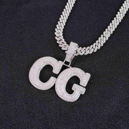 Pendant Necklaces Iced Out Pendant Custom Name Necklace for Men Prong Setting Two Layers White Gold Plated Hip Hop Jewelry 240302