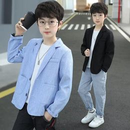 Jackets Blazer For Kids Boy Korean Casual Style Child Wedding Gentelman Coat Black Blue School Formal Spring Clothes 2024