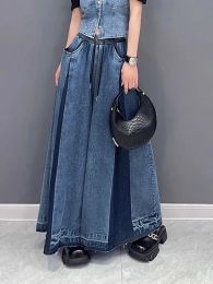 Jeans 230901 High Waist Navy Blue Denim Pleated Long Wide Leg Jeans New Loose Women Trousers Fashion Tide Spring Autumn 2023