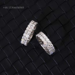 Hot Sale 2Rows Diamond Cuban Fine D Colour Moissanite Diamond Solid Sier Hip Hop Ring Jewellery