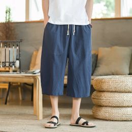 Pants Chinese Loose Men's Cotton Linen Pants Male Summer New Breathable Solid Colour Linen cropped pants Fitness Streetwear Plus Size