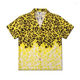 Men's Casual Shirts Y2K Summer Mens Leopard Print Shirt Lovers Fashion Ins Short Sleeve Cool Thin Loose Hawaiian Beach Harajuku Lapel