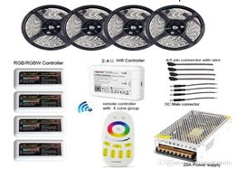 20M 5050 RGBW RGBWW RGB Mi Light WIFI Led Strip Waterproof Dimmable 12V 24V4pcs Controller RF Remote Power Supply With Plug2224944