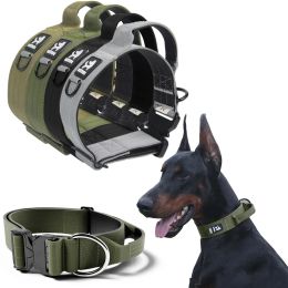 Collars Durable Military Tactical Dog Collar Adjustable Pet Lead With Handle For Large Dogs Labrador Outdoor Walking Training Collars