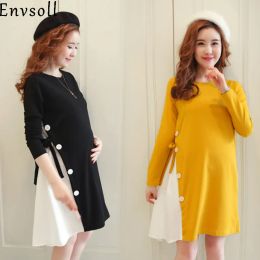 Dresses Envsoll New M2XL Maternity Clothes Autumn Long Sleeve Cotton Pregnant Dress Black Yellow Pregnancy Clothes For Pregnant Women