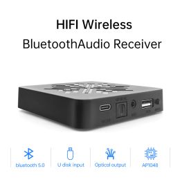 Speakers Bluetooth 5.0 Audio Receiver Support U Disc Lossless Playback 3.5mm RCA Audio Output Optical Fibre Output For PC TV Car Speaker