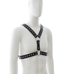 Sexy Gothic Male Leather Chest Bondage Body Harness Goth Strap Belts Mighty Studded Costume Fancy Wild Man Dress BDSM Sexual Play4077486