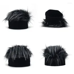 Berets Funny Beard Hats Handmade Knitted Beanie Hat With Spiked Hair Christmas Halloween Cap Club Party Headwear