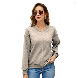 Women's Hoodies Speing Coat Stylish Round Neck Zipper Closure Winter Long Sleeve Warm Cardigan Solid Colour Loose Thick Lady Commute