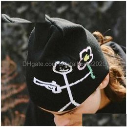 Beanie/Skl Caps Ins Gothic Knitting Cap Men Women Kawall Beanie Y2K Fashion New Cold Ski Warm Bonnet Street Uni Vintage Emo Halloween Dhcfj