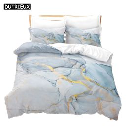 Set 3D Printed Art Marbling Bedding Set Down Quilt Cover With Pillowcase Double Complete Queen King Bedding Sheer Curtains