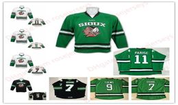 North Dakota Fighting Sioux Hawks 11 Zach Parise 9 Jonathan Toews 7 TJ Oshie White Black Green Stitched College UND Hockey Jerseys7546375