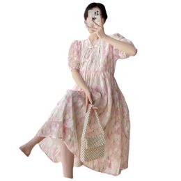 Dresses 2023 Summer Pregnant Women Loose Chiffon Dress Chinese Style Qipao Vintage Maternity Organza Dress with Lining Aline Dress Cute