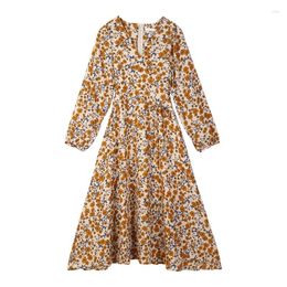 Casual Dresses Spring Women's Long Sleeve Dress Office Vintage Black Classic Floral Autumn Chiffon Midi For Ladies