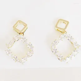 Dangle Earrings Gold Color Hollow Square Shiny Irregular Cubic Zirconia Drop For Girl Women Gift Party Wedding Jewelry