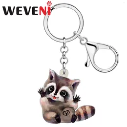 Keychains WEVENI Acrylic Cute Northern Raccoon Animal Key Chains Charm Jewellery Car Bag Accessory Gifts For Women Kids Girls