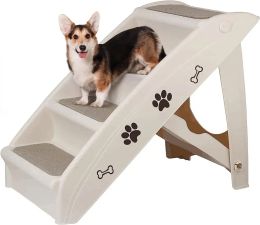 Ramps Foldable Plastic Dog Stairs Pet Stairs Steps Ramp for Small Dog for High Bed Tan