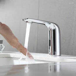 Bathroom Sink Faucets Automatic Sensor Faucet Non Contact Tap Brass Body Material Ac Plug And Dc Battery Power 6 Voltage Cold Water Only