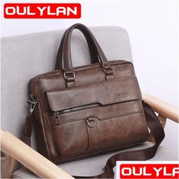 Laptop Cases Backpack New Men Briefcase For 14 Messenger Mens Bag Genuine Leather Business Portfolio Document A4 Drop Delivery Compute Otf0R