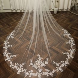 Luxury Long Bridal Ivory Women Floral Lace Appliques 3m Wedding Veil