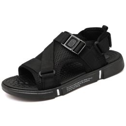 2024 Trendy Black Men's Sandals Outdoor Beach Shoes Thick Sole Fashion Summer Breathable Leisure Sports Sandals B7