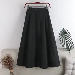 Skirts Apricot Cotton Elastic Waist A-line Solid Casual Loose Women's Skirt Korean Fashion Mid-Calf Long For Women Summer M147