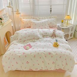 sets White Bedding Sets Cute Quilt Cover Sets Pillowcase Pink Bed Flat Sheets Girls Duvet Cover Sets Twin Full Single King Bedclothes