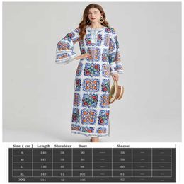 Loose Casual Dress Women Designer O-Neck Elegant Print Split Long Sleeve Maxi Dresses Plus Size Vacation Formal Event Party Woman Clothes Ballgown 0N7S