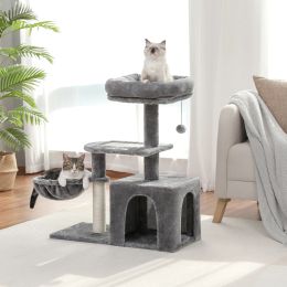 Scratchers Cat Tree for Small Cats, Plush Cat Tower with Large Cat Condo, Deep Hammock and Sisal Cat Scratching Post for Kittens