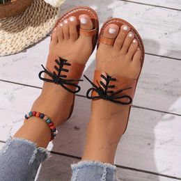 Slippers Women Toe Loop Slide Sandals Fashion Open Toe Lace Up Slip On Shoes Casual Beach Flat Slides T240302
