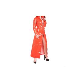 Custom Size Plus Size 6XL Red Blue Pink Women PU Faux Leather jacket Sexy wet Look Long PVC Long Coat 240228